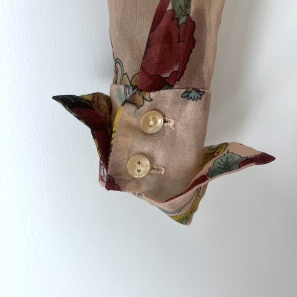 Vintage 70s Sheer Chiffon Blouse Floral Size 10 "Teddi of California" Shirt - Picture 5 of 13